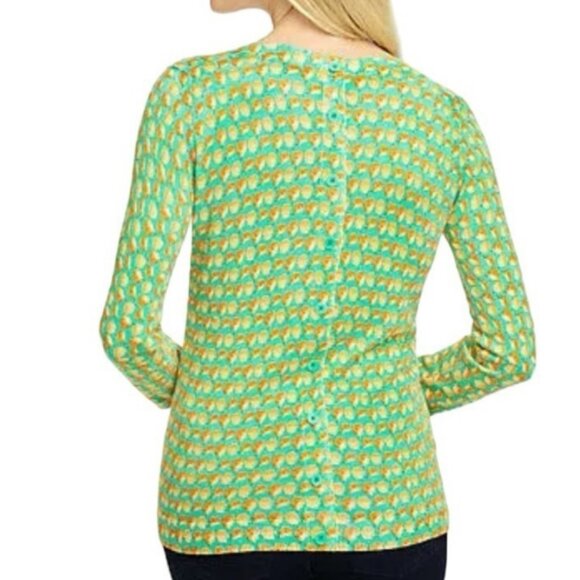 Retro Talbots Pear Pattern Sweater Light Weight Aqua & Yellow Size 3X Petite - Picture 2 of 10